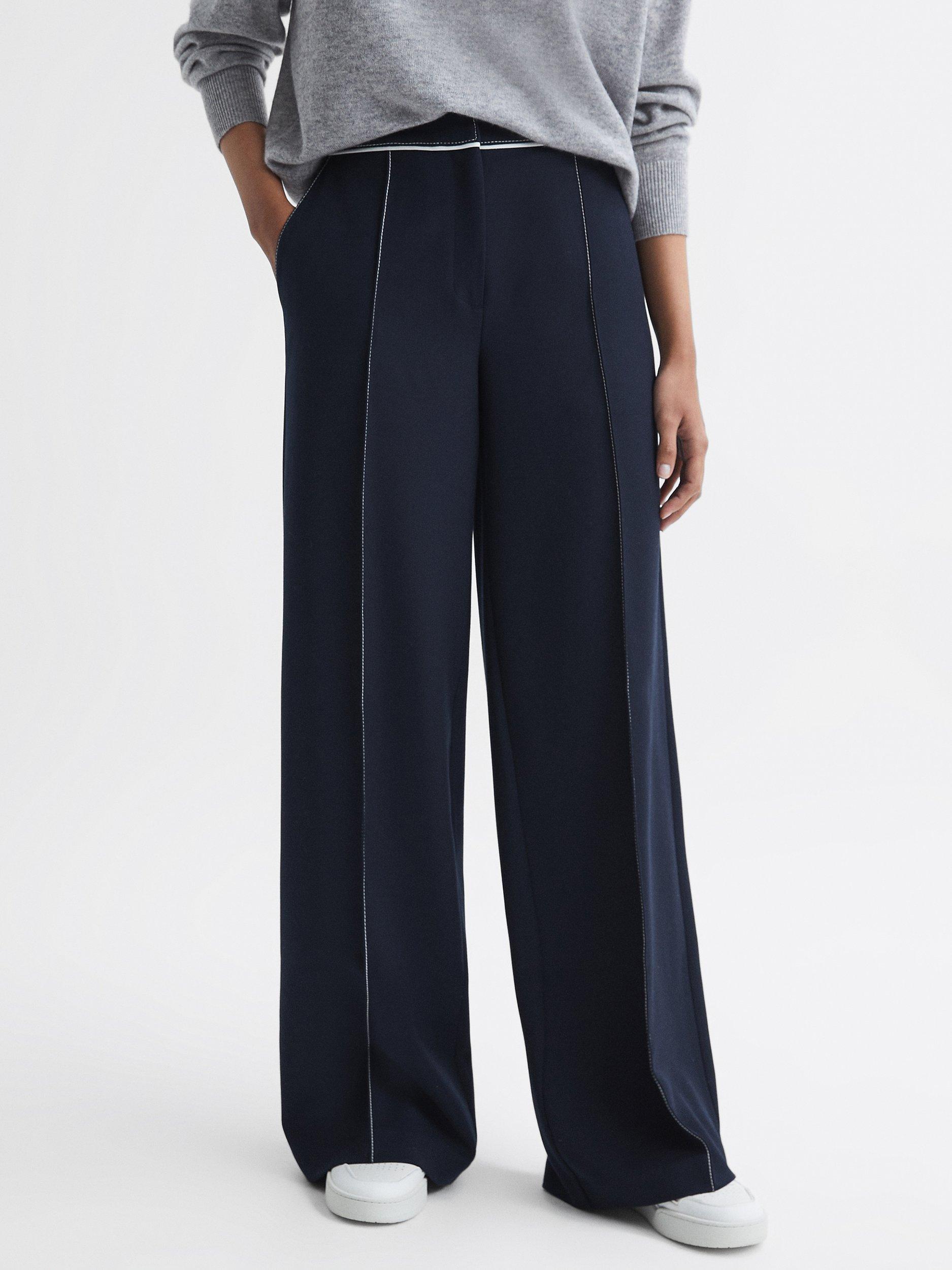 Reiss Petite Oriel Side Stitch Wide Leg Trousers, Navy