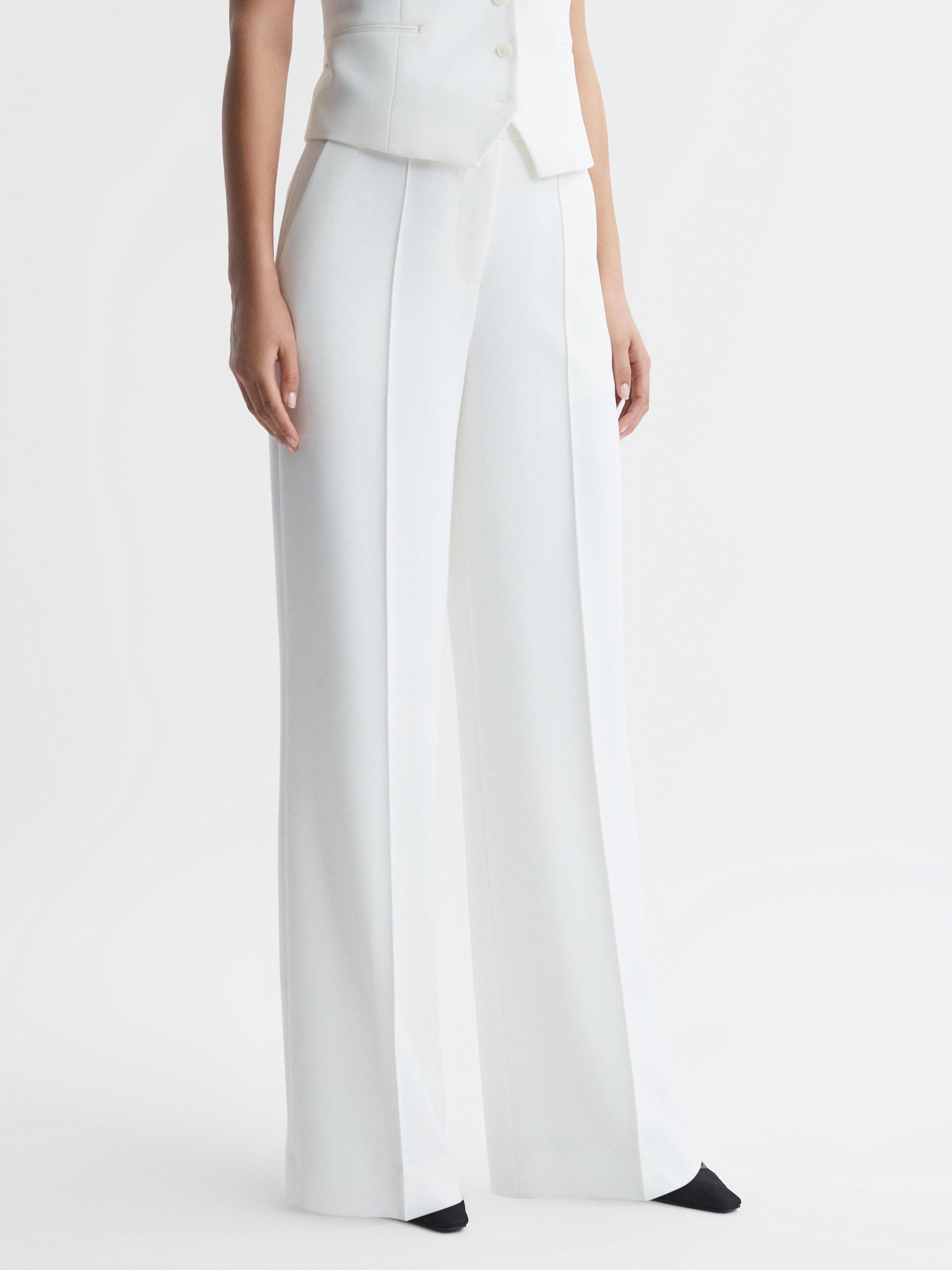 Reiss Petite Sienna Wide Leg Crepe Trousers, White