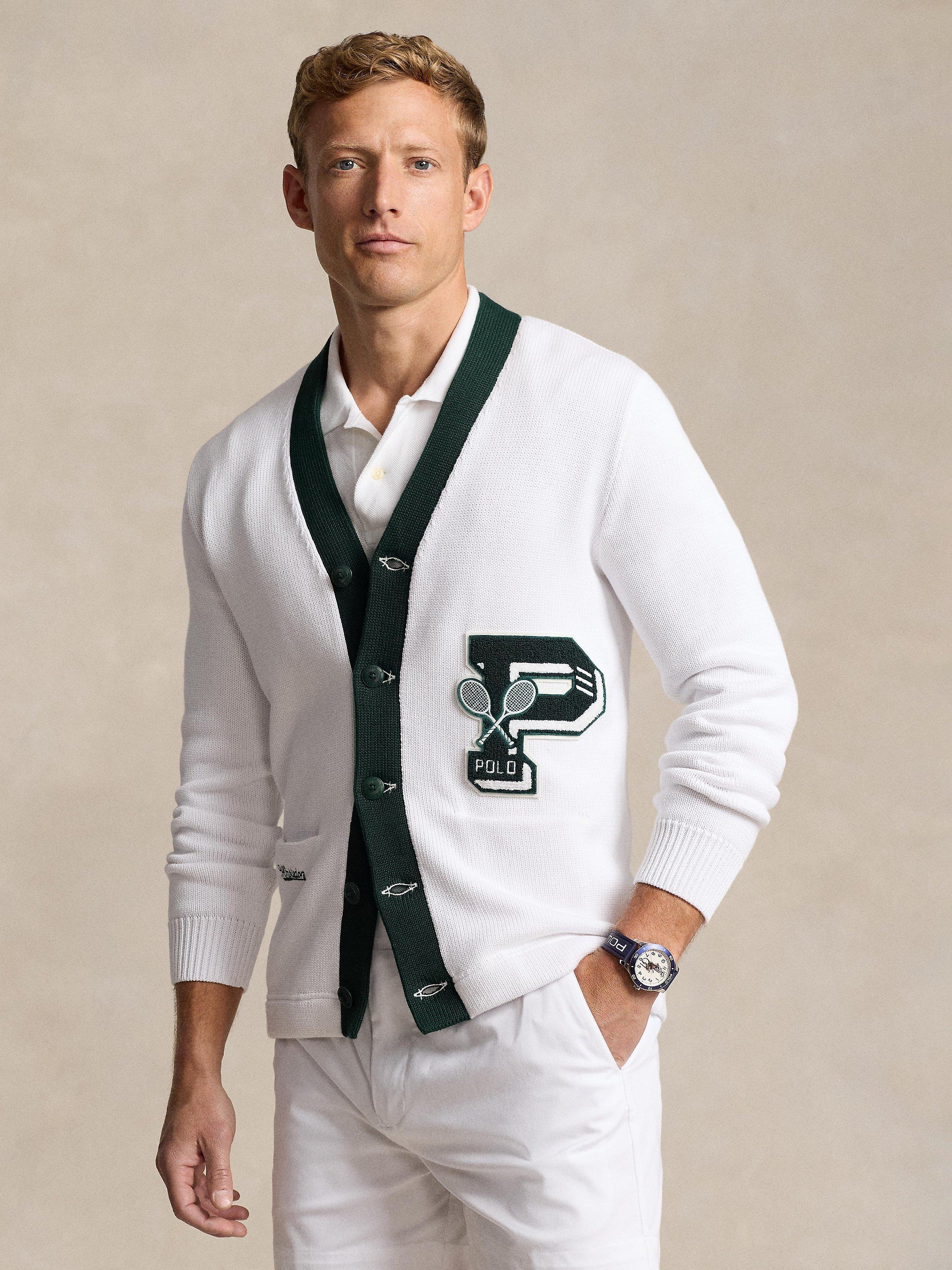 Polo Ralph Lauren Wimbledon Cardigan, White/Green