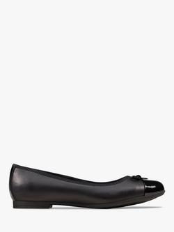 Clarks Kids' Scala Bloom Leather Ballet Pumps, Black, Black Leather