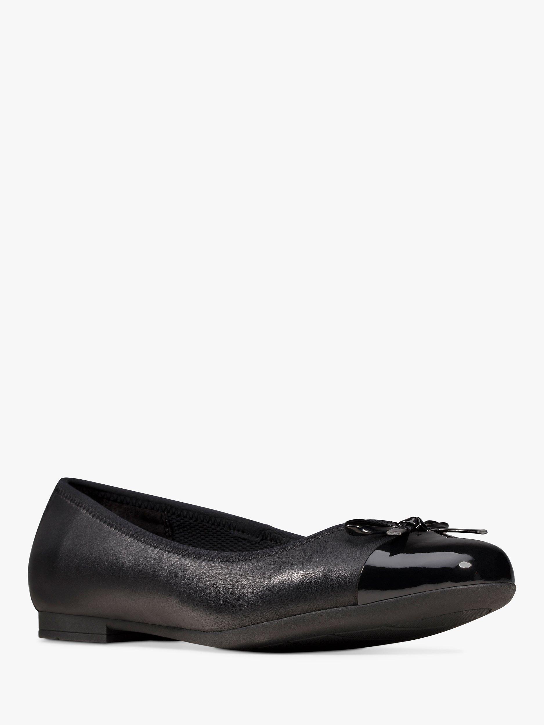 Product image 2 of 7, which shows Clarks Kids' Scala Bloom Leather Ballet Pumps, Black, 3F