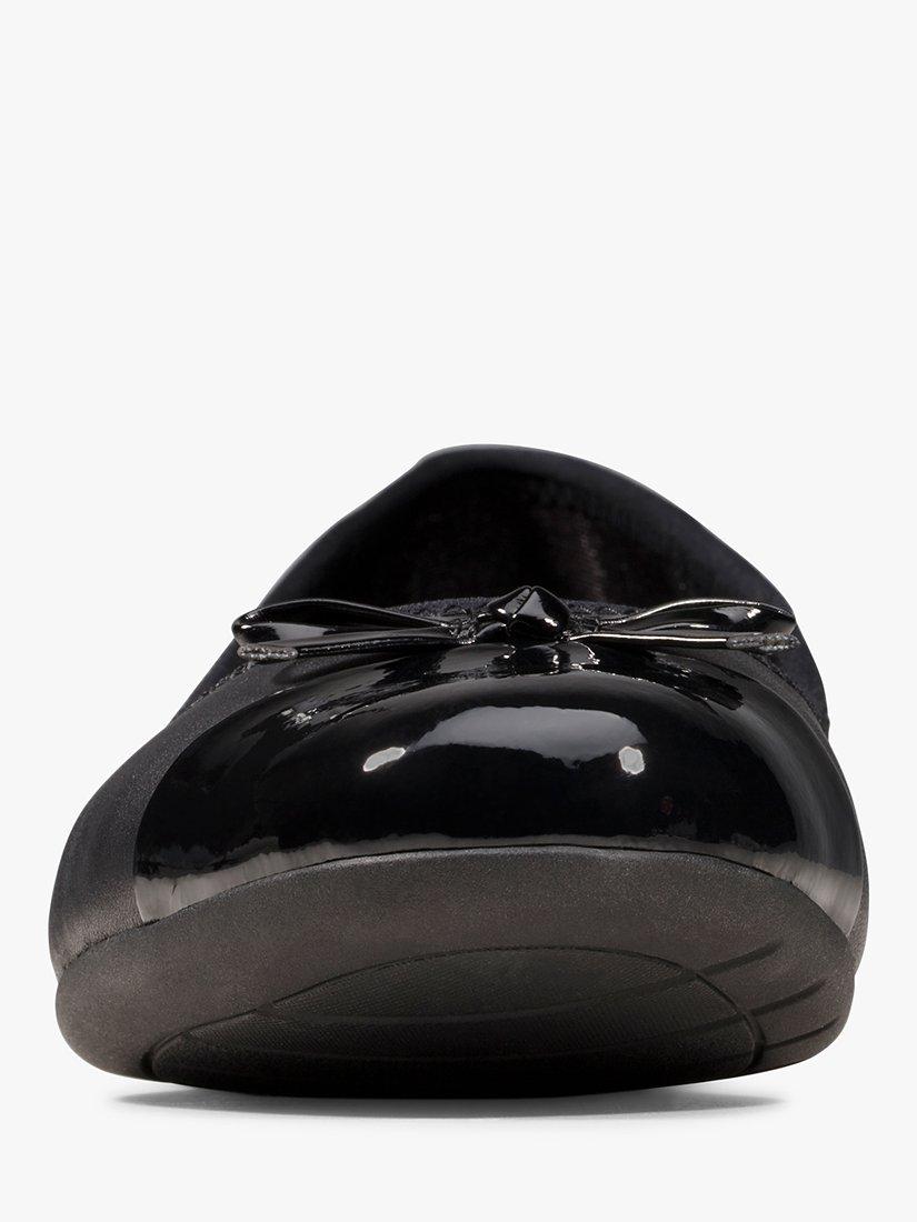Product image 3 of 7, which shows Clarks Kids' Scala Bloom Leather Ballet Pumps, Black, 3F