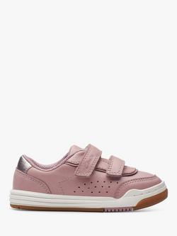Clarks Kids' Urban Solo Leather Riptape Trainers, Dusty Pink