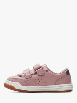 Clarks Kids' Urban Solo Leather Riptape Trainers - view 2, Dusty Pink
