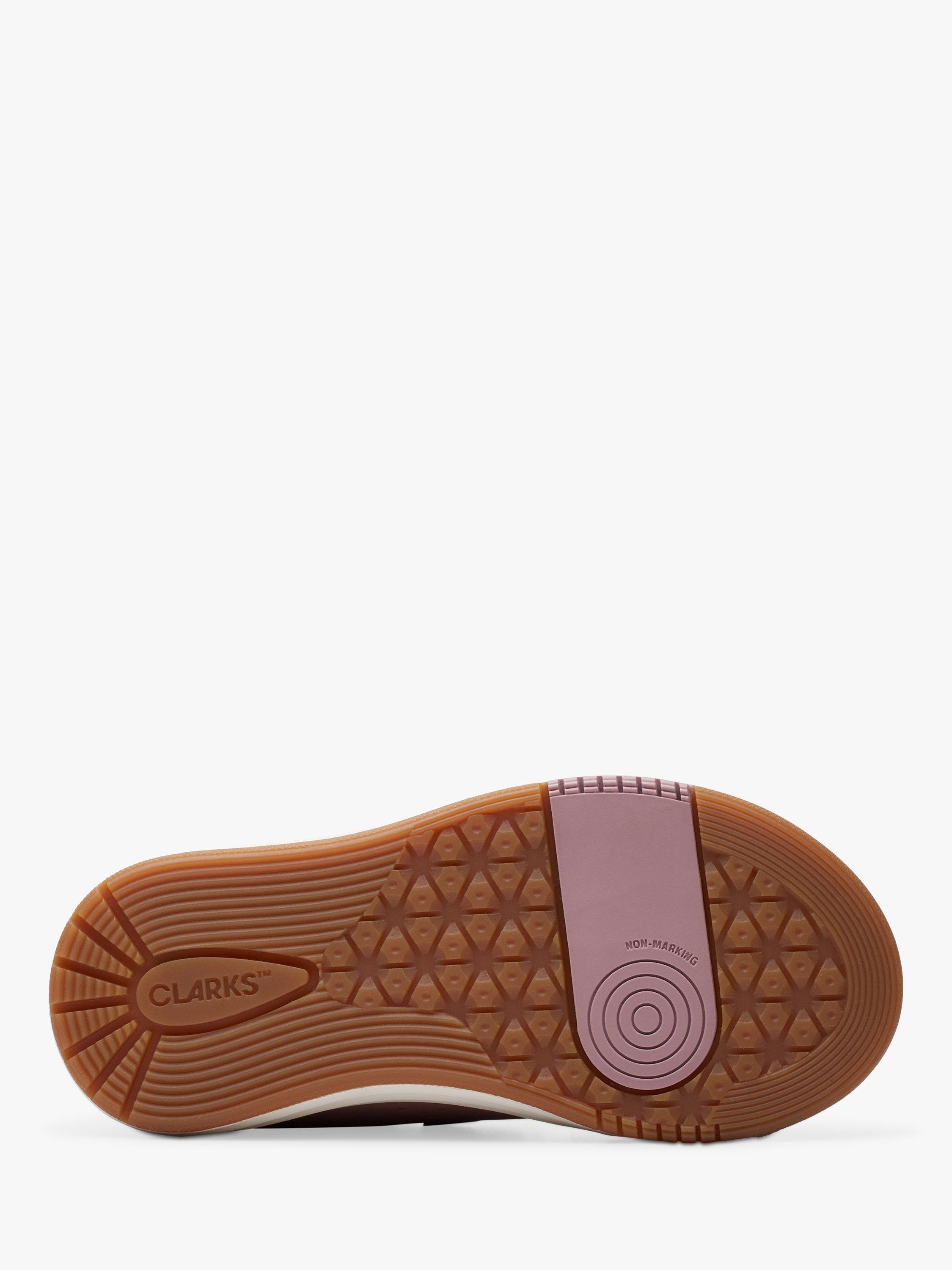 Product image 3 of 6, which shows Clarks Kids' Urban Solo Leather Riptape Trainers, Dusty Pink, 4F Jnr