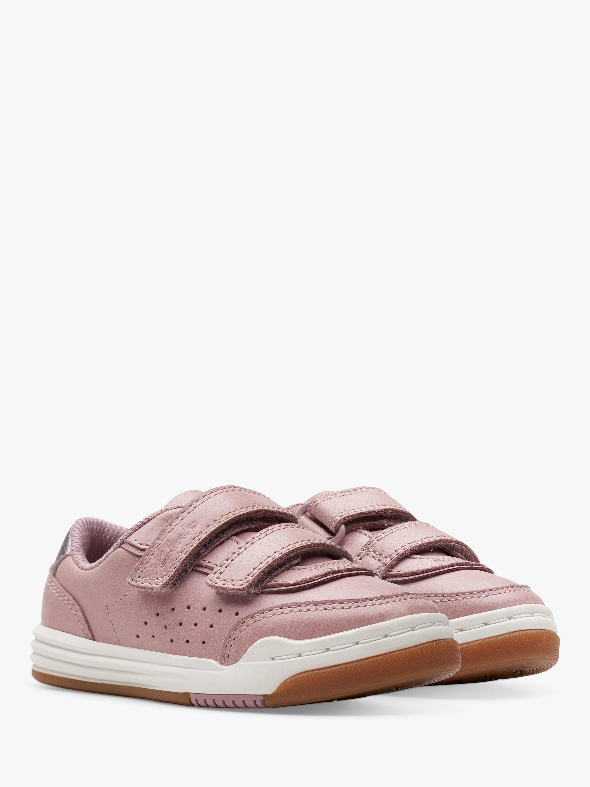 Product image 4 of 6, which shows Clarks Kids' Urban Solo Leather Riptape Trainers, Dusty Pink, 4F Jnr