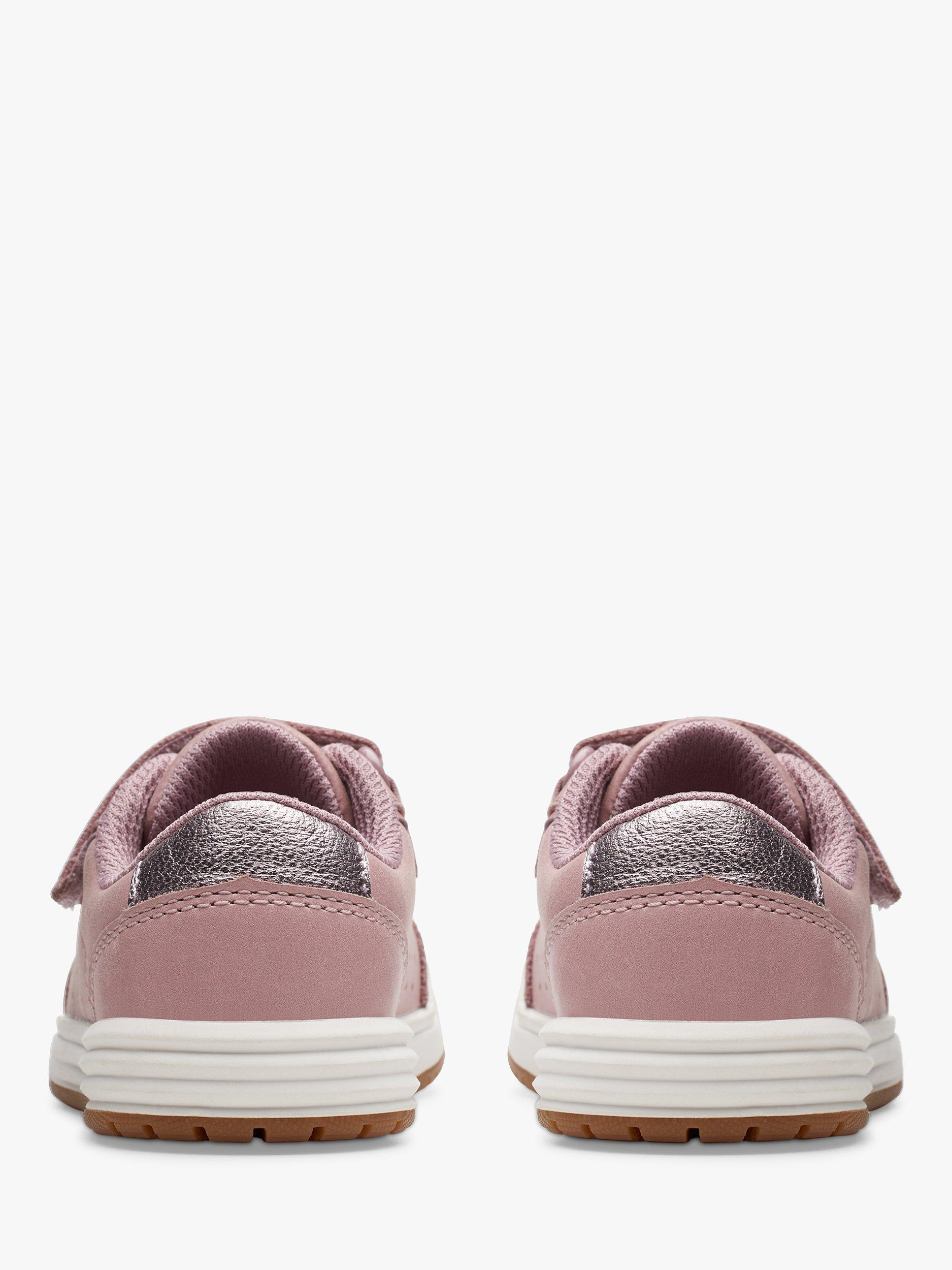 Product image 5 of 6, which shows Clarks Kids' Urban Solo Leather Riptape Trainers, Dusty Pink, 4F Jnr