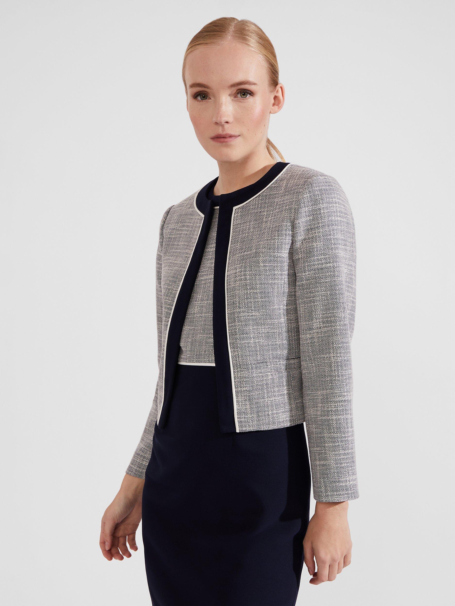 Product image 1 of 6, which shows Hobbs Laurie Cropped Blazer, Navy/Ivory, 20