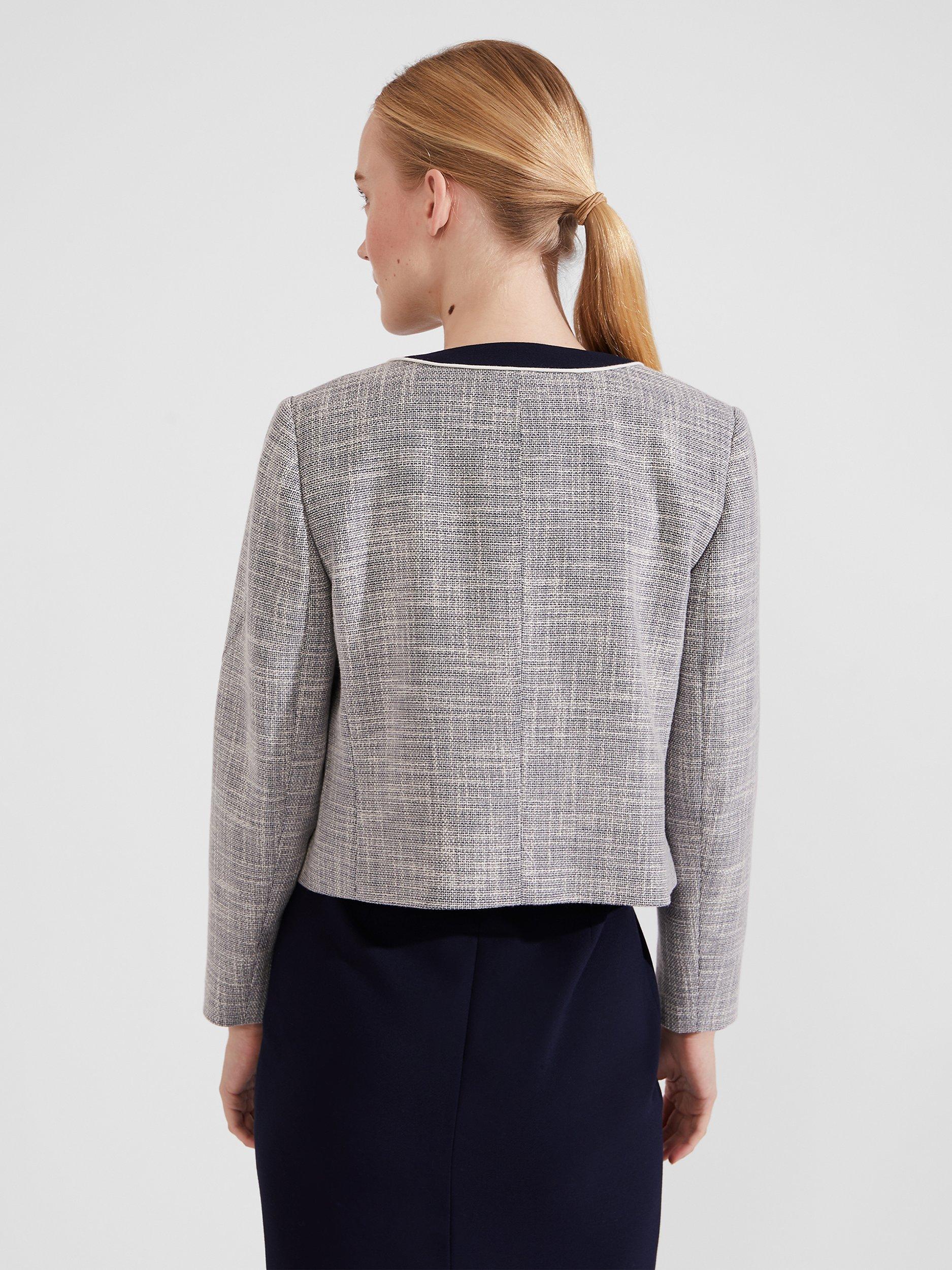 Product image 2 of 6, which shows Hobbs Laurie Cropped Blazer, Navy/Ivory, 20
