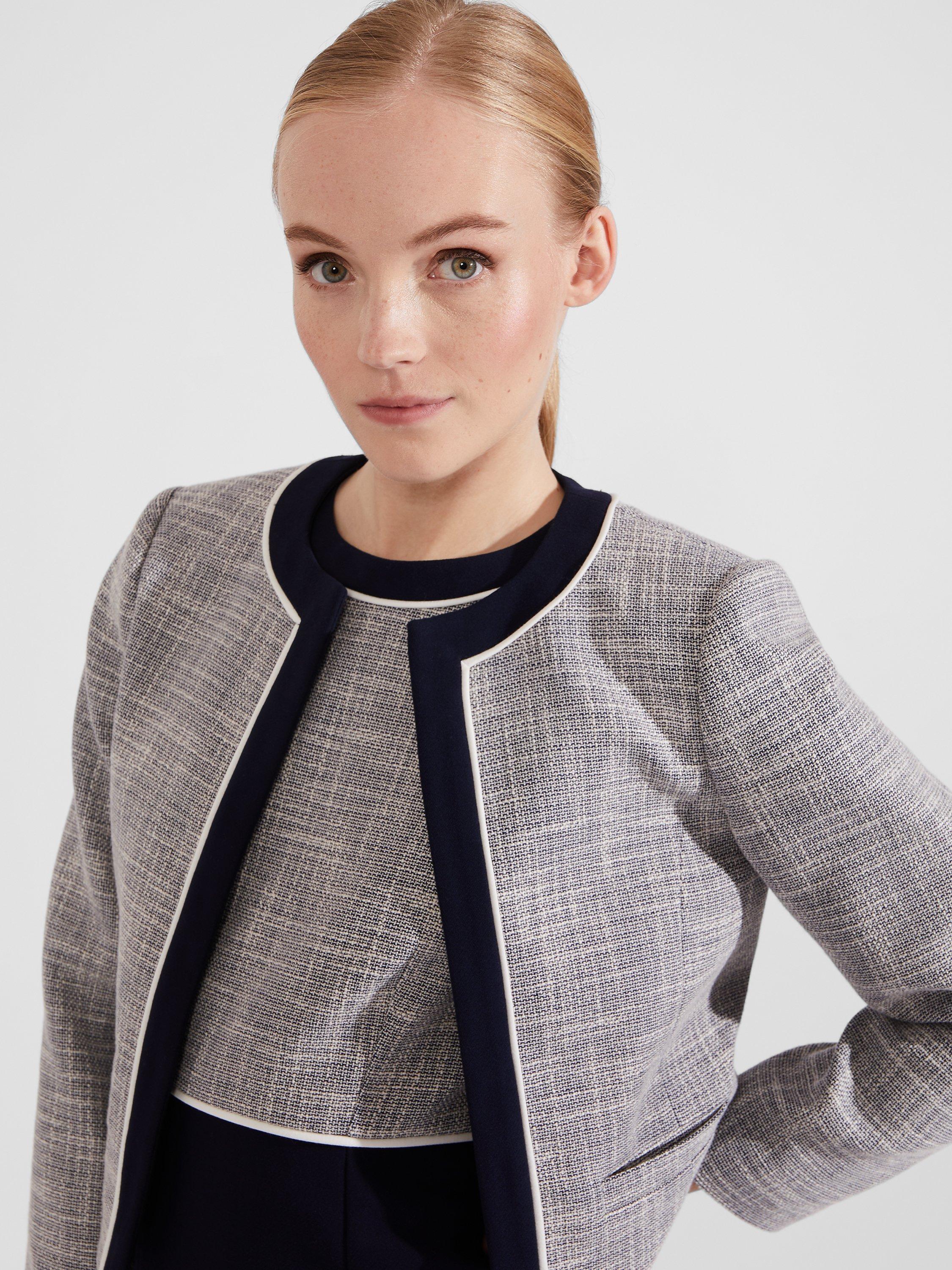 Product image 5 of 6, which shows Hobbs Laurie Cropped Blazer, Navy/Ivory, 20