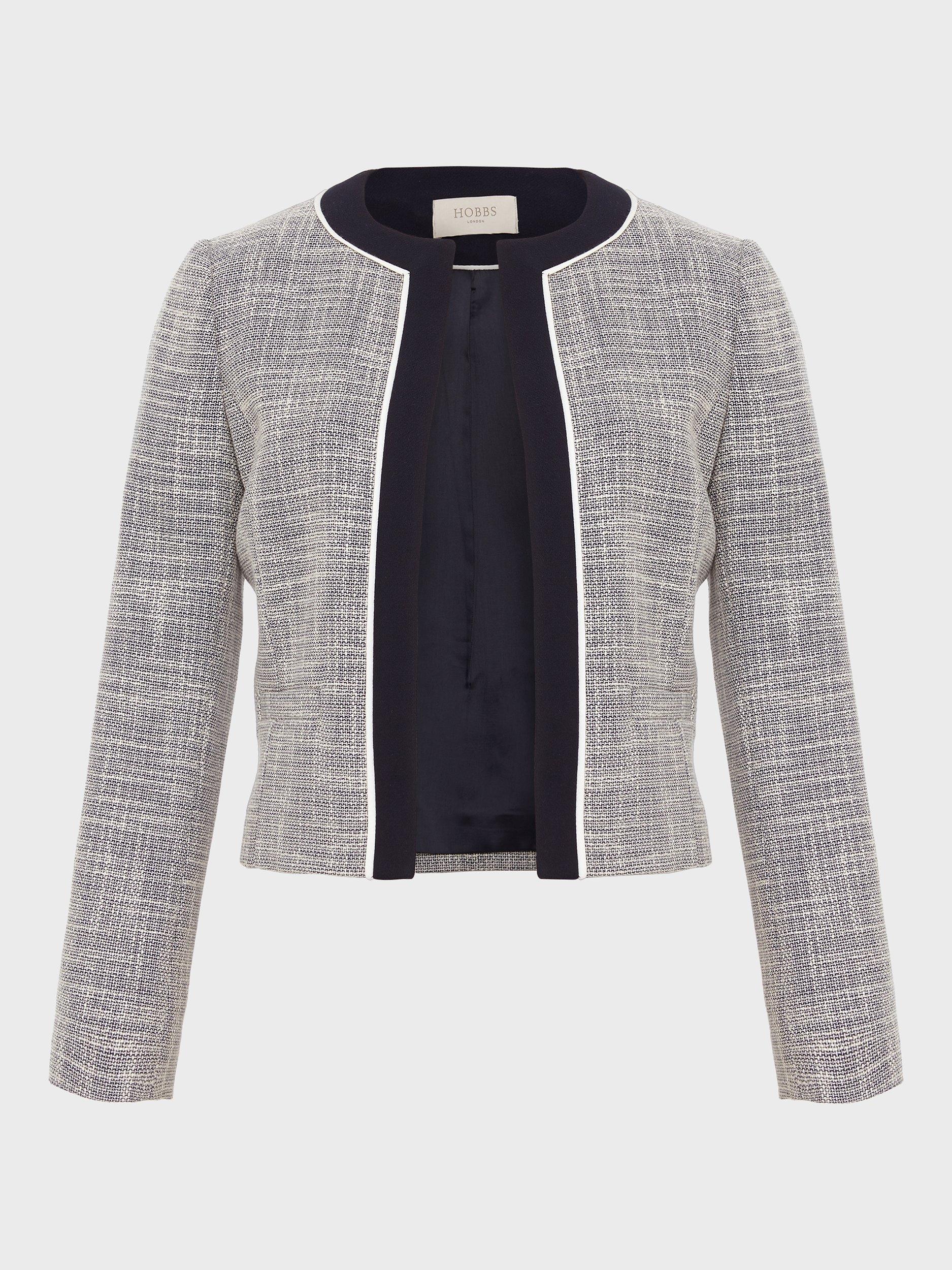 Product image 6 of 6, which shows Hobbs Laurie Cropped Blazer, Navy/Ivory, 20