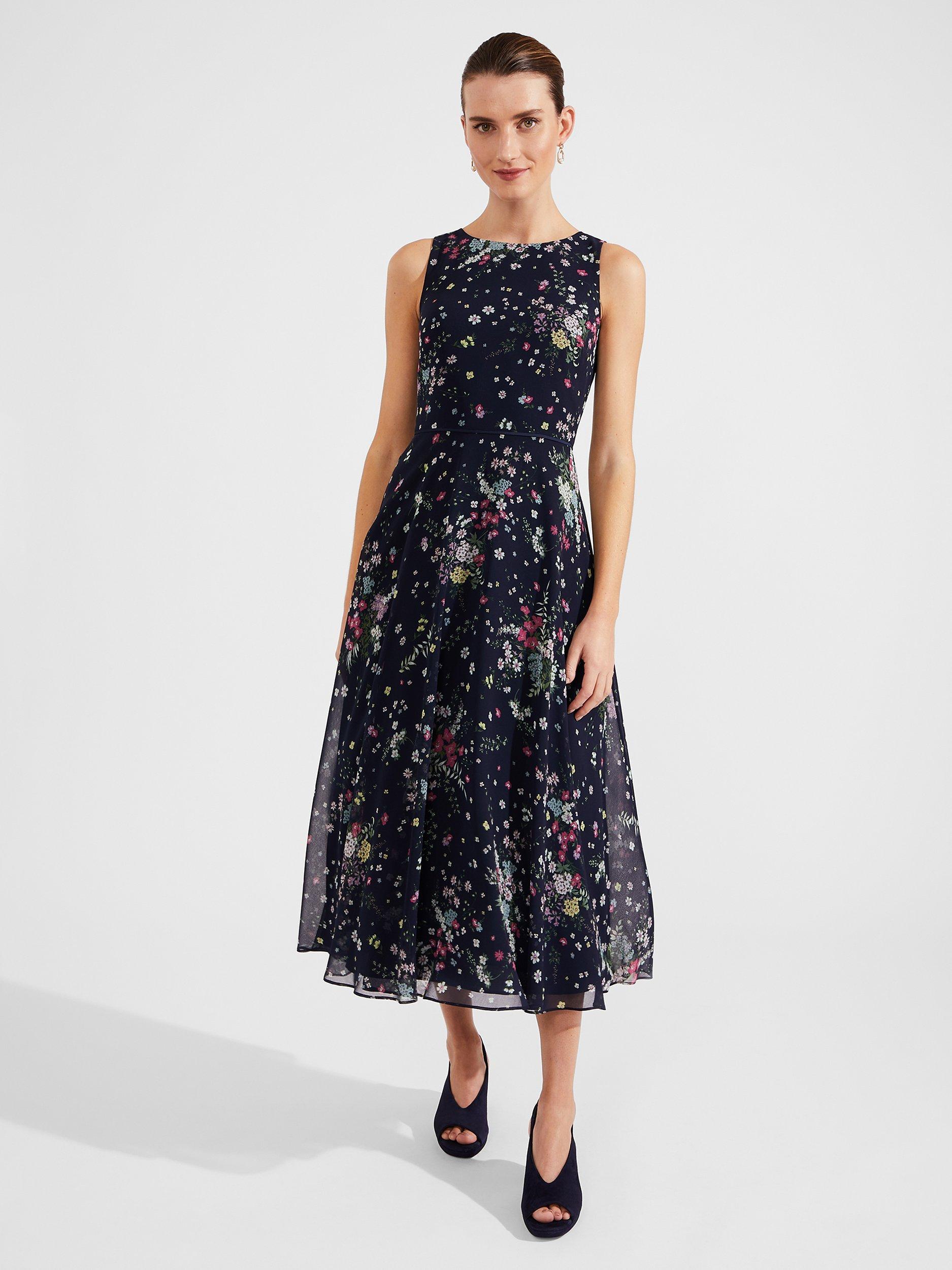 Hobbs Petite Carly Floral Midi Dress Navy Multi