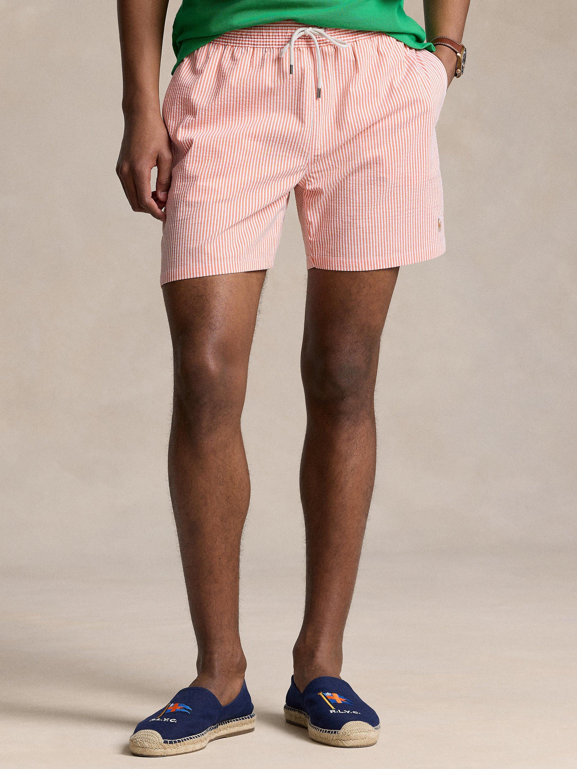 Ralph Lauren Seersucker Mesh Lined Swim Shorts, Orange
