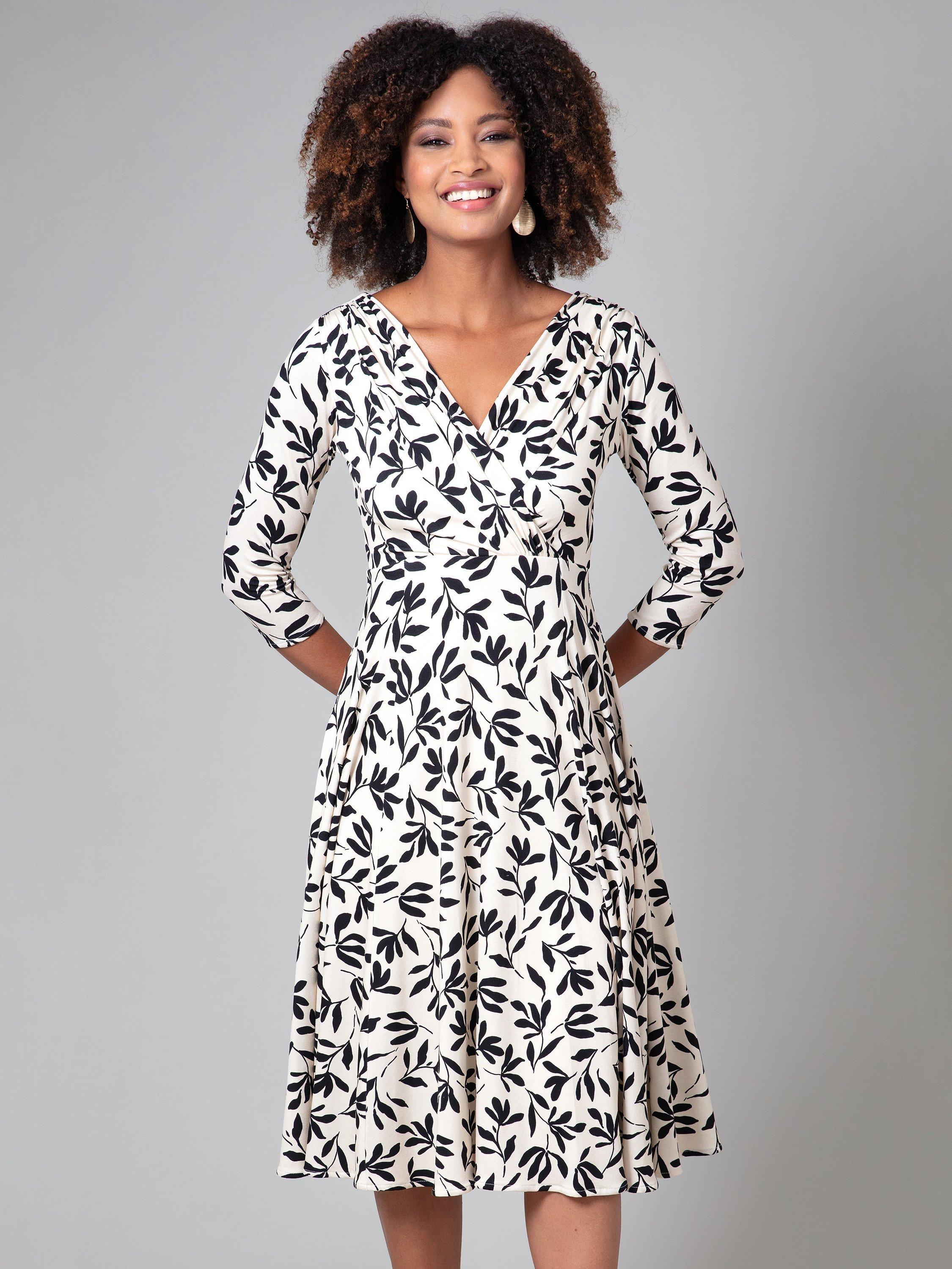 Alie Street Annie Floral Jersey Midi Dress, Monochrome