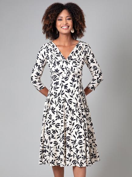 Alie Street Annie Floral Jersey Midi Dress, Monochrome - view 2, Monochrome