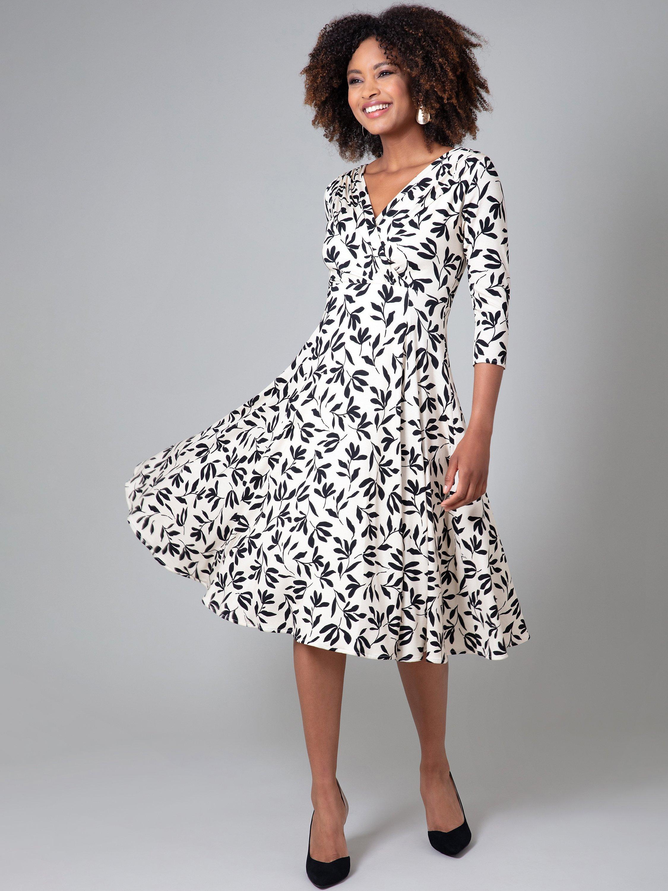 Product image 4 of 6, which shows Alie Street Annie Floral Jersey Midi Dress, Monochrome, 6-8