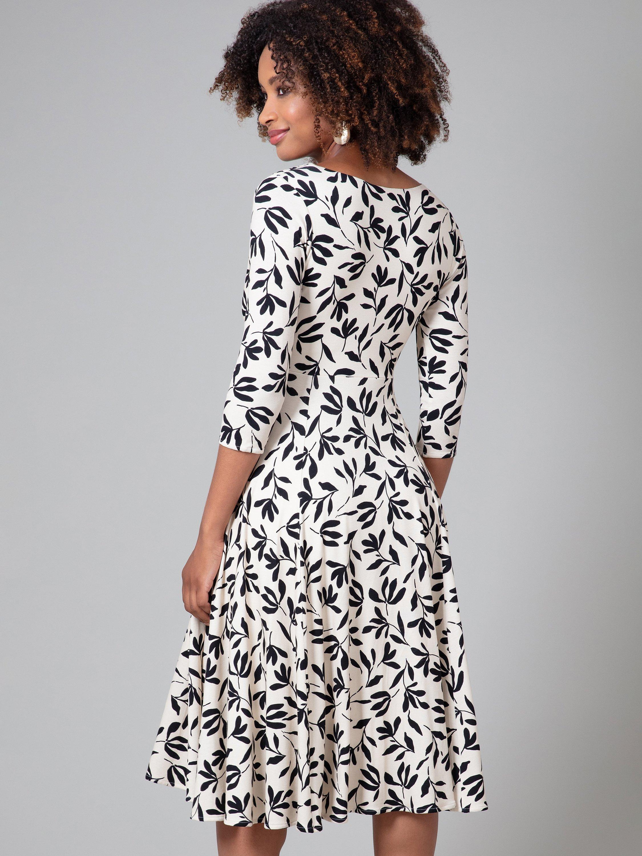 Product image 5 of 6, which shows Alie Street Annie Floral Jersey Midi Dress, Monochrome, 6-8