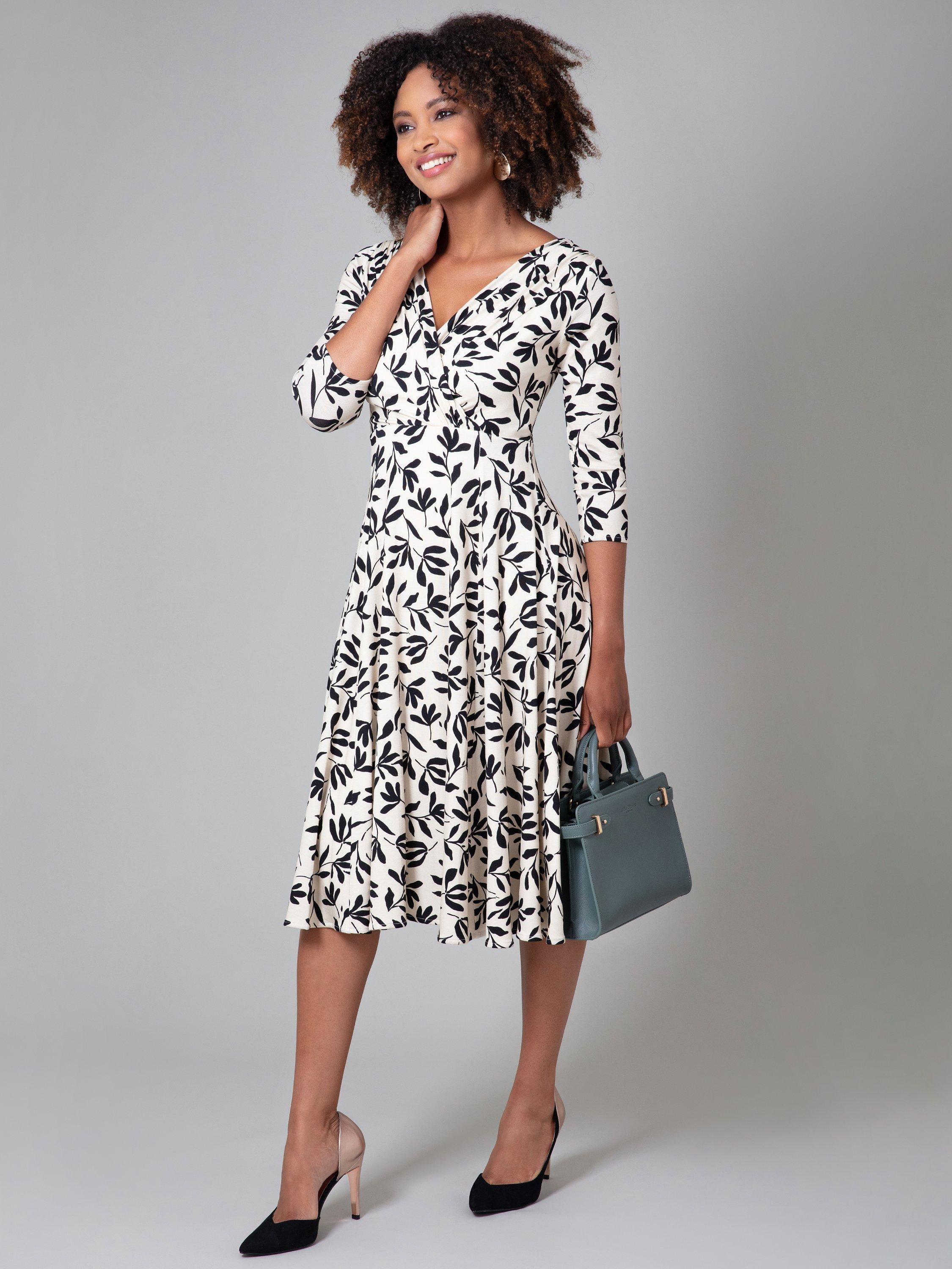 Product image 6 of 6, which shows Alie Street Annie Floral Jersey Midi Dress, Monochrome, 6-8