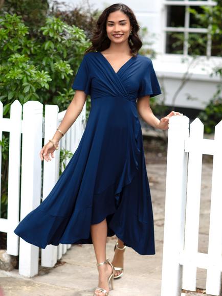 Alie Street Petite Waterfall Dress, Navy, Navy