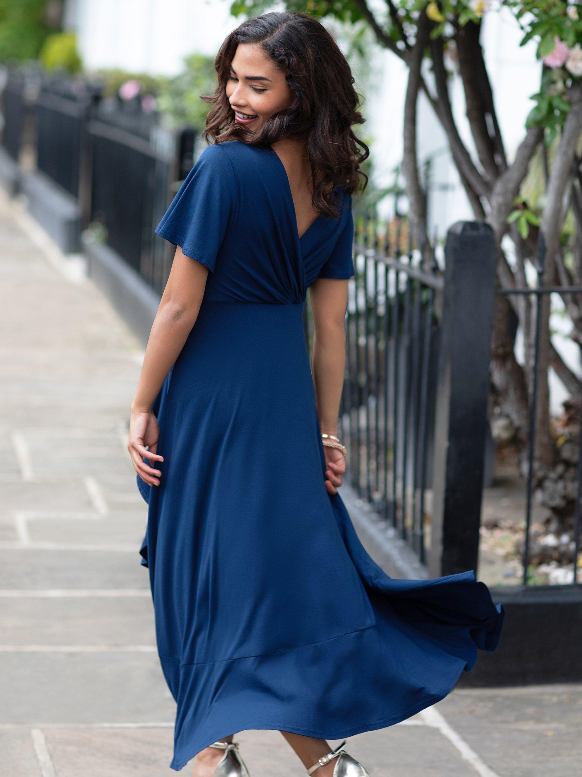 Product image 8 of 9, which shows Alie Street Petite Waterfall Dress, Navy, 6-8