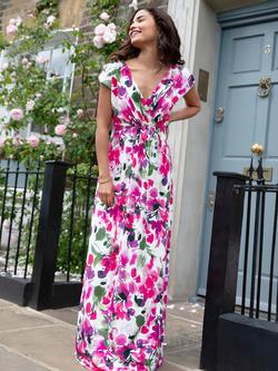 Alie Street Petite Sophia Floral Print Maxi Dress, Fuchsia/Multi, Fuchsia/Multi