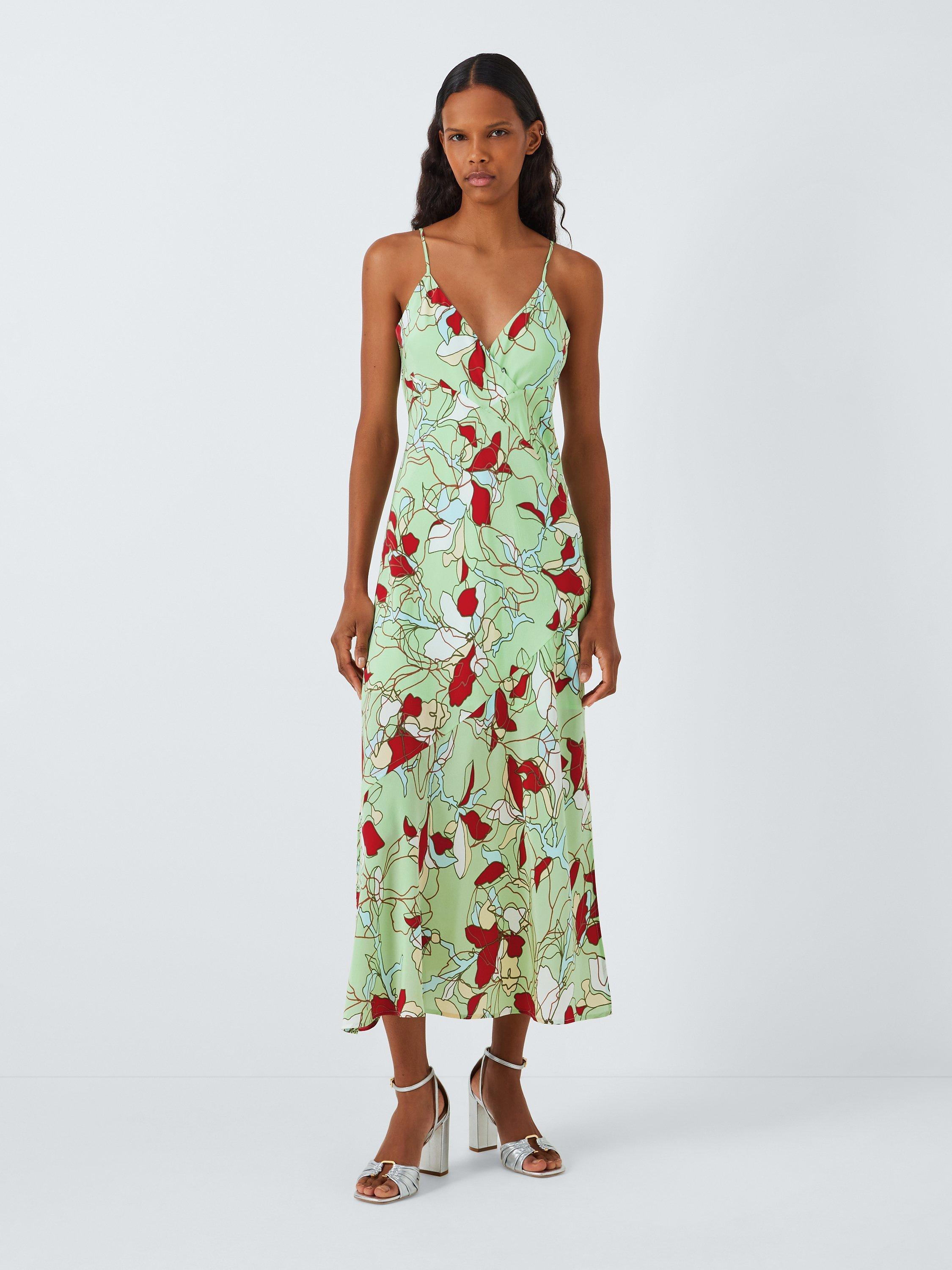 Equipment Justine Abstract Floral Print Silk Midi Dress, Green/Multi