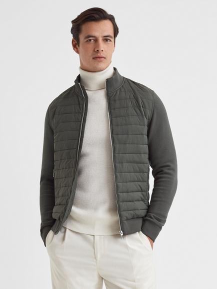 Reiss Freddie Quilted Bomber Jacket, Sage