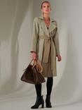 Jolie Moi Two Tone Double Breasted Trench Coat, Beige