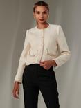 Jolie Moi Contrast Trim Tweed Jacket, Oatmeal, Oatmeal