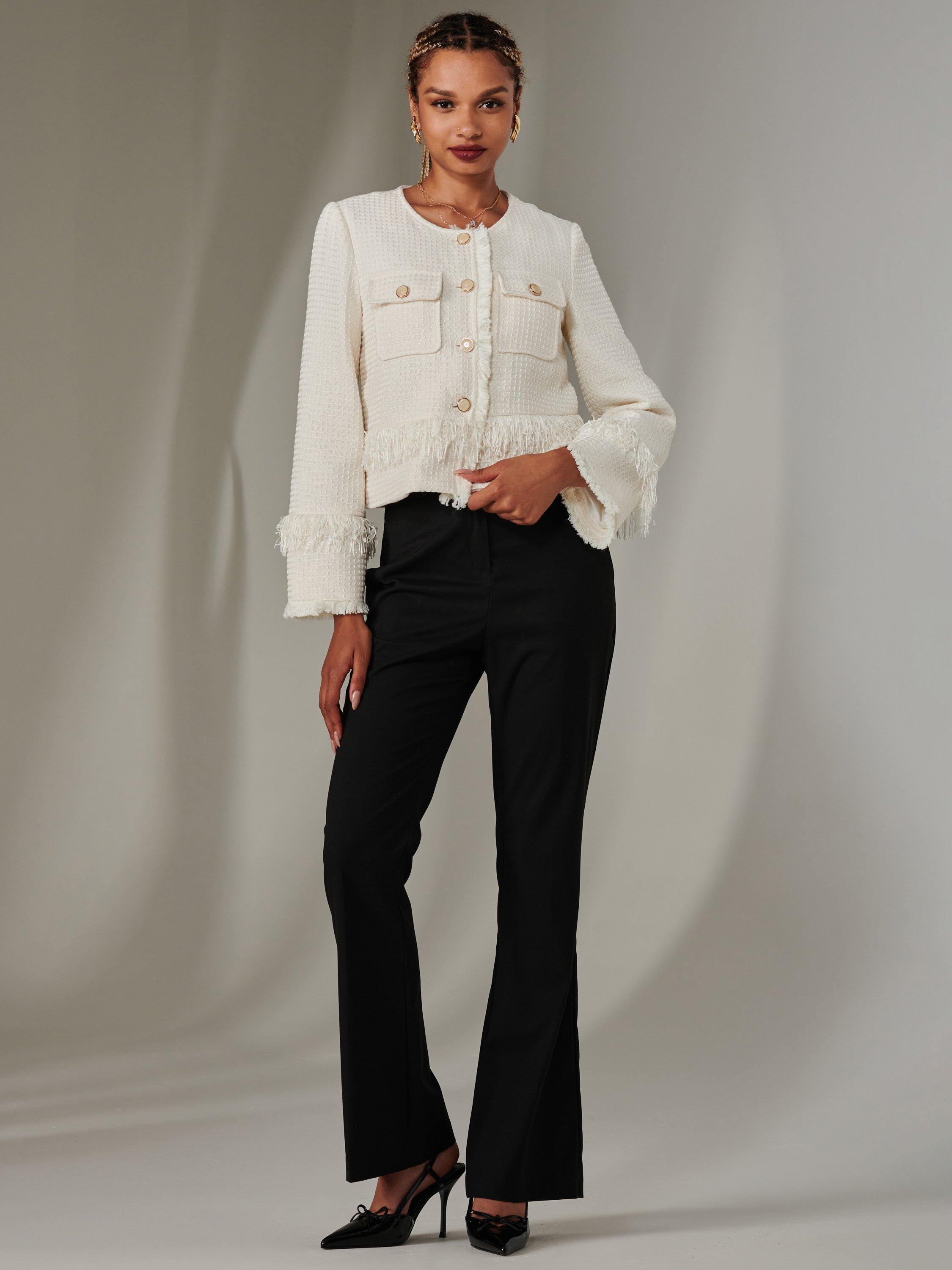 Jolie Moi Tweed Fringe Jacket Cream