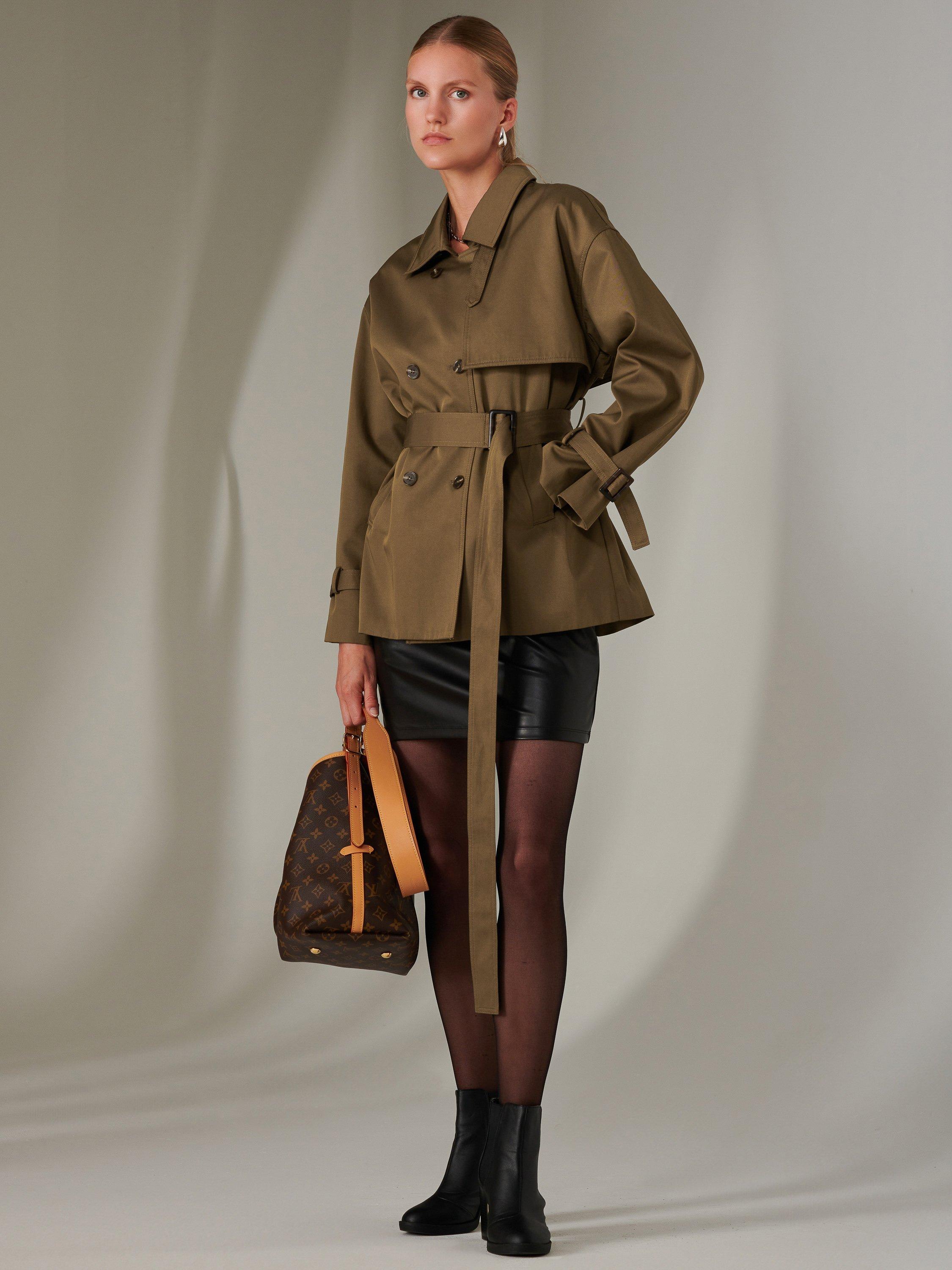 Jolie Moi Short Double Breasted Trench Coat, Khaki