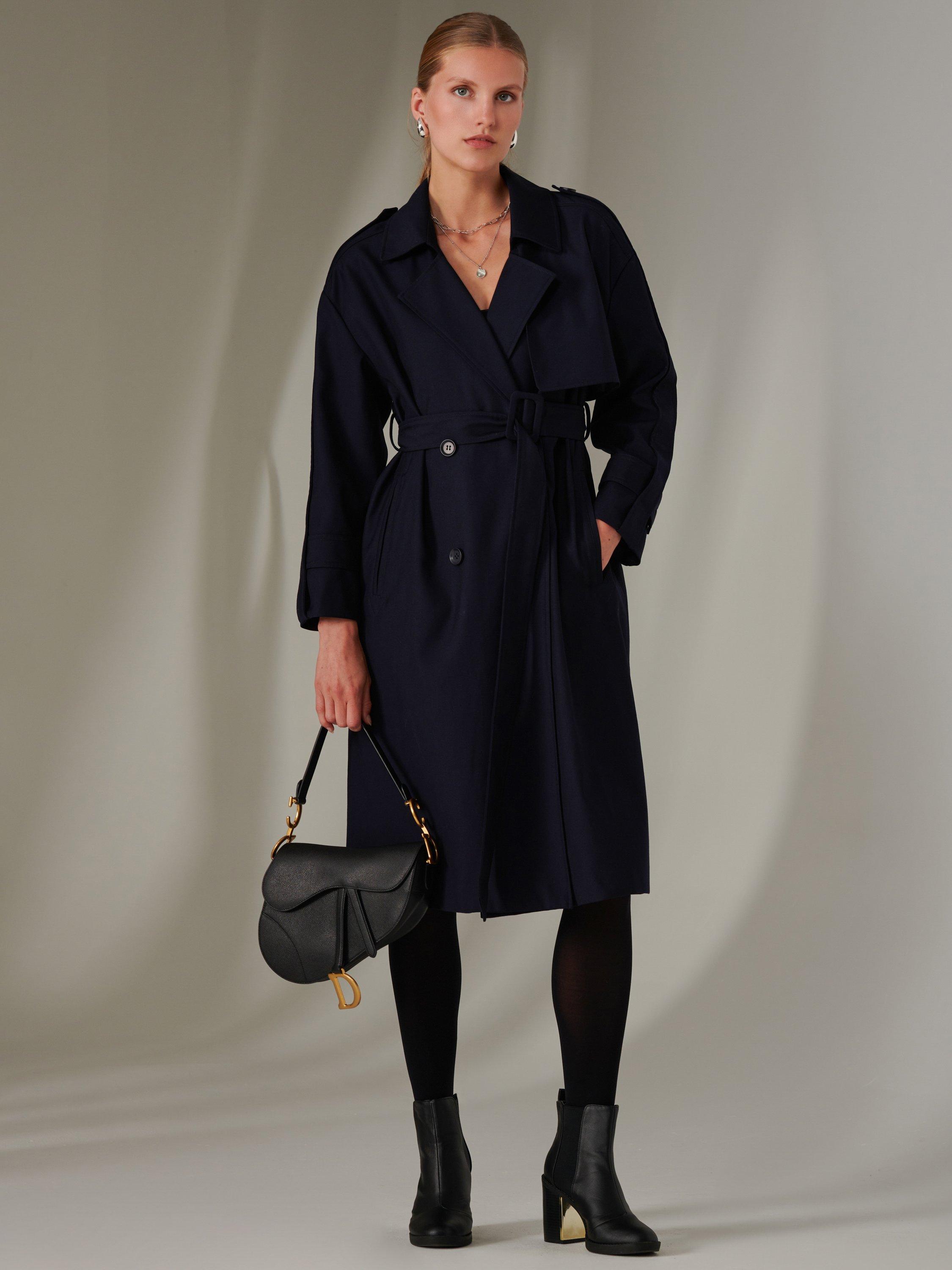 Jolie Moi Double Breasted Trench Coat, Navy