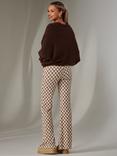 Jolie Moi Flared Check Trousers, Brown