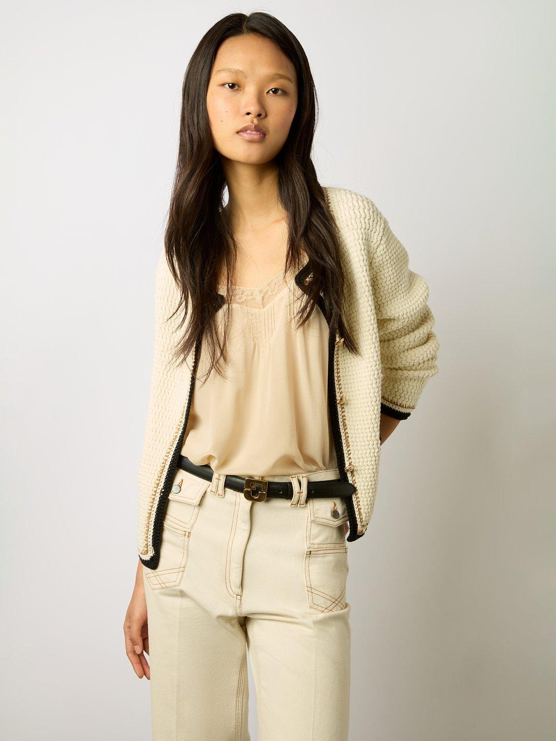 Gerard Darel Loeve Contrast Crochet Trim Cardigan, Ecru