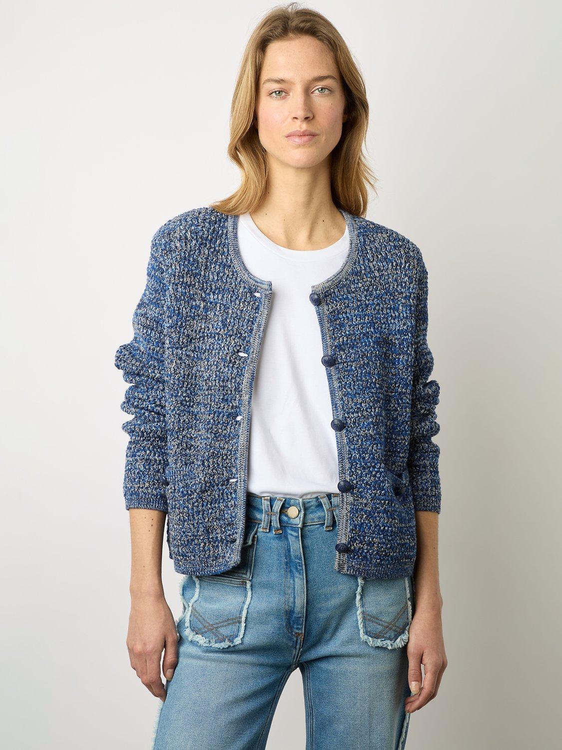 Gerard Darel Liliana Flecked Cotton Cardigan, Navy