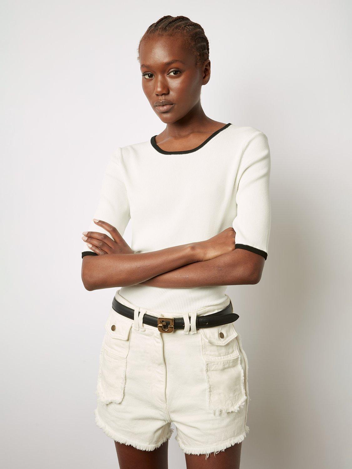 Gerard Darel Lamiss Rib Knit Half Sleeve Top, Ecru