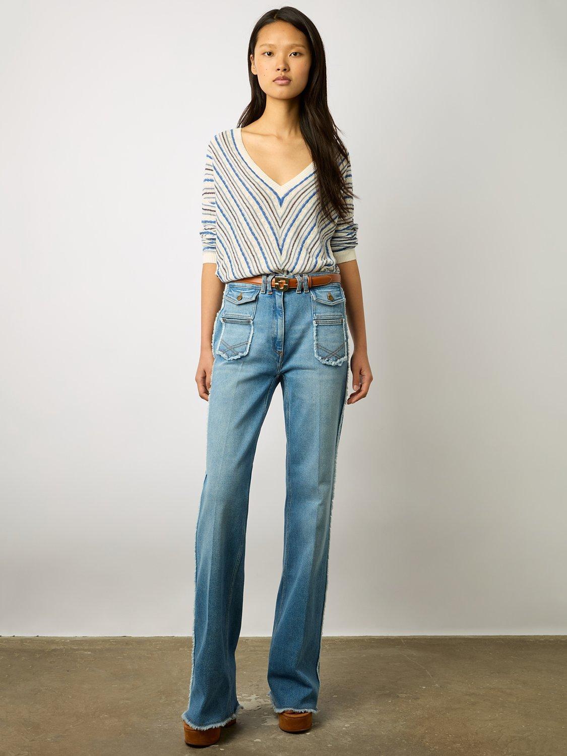 Gerard Darel Lamia Geometric Stripe Linen Jumper, Blue/Multi