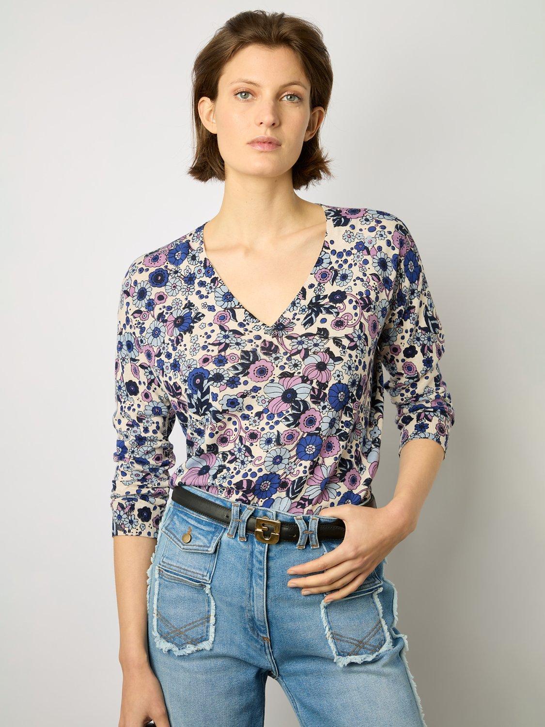 Gerard Darel Lyse Linen Blend Top, Natural/Multi