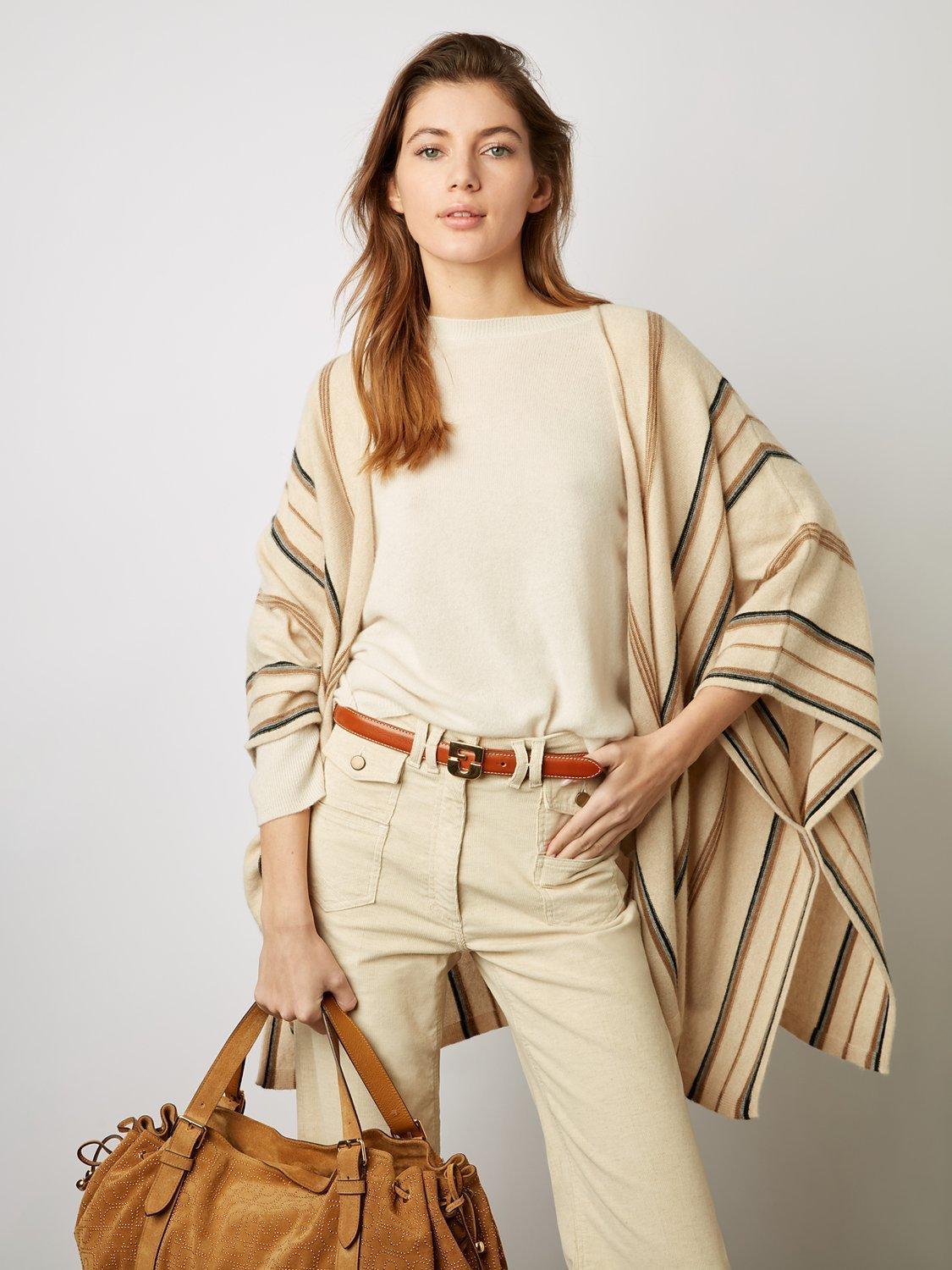 Gerard Darel Lucinde Stripe Cashmere Cardigan, Sand/Multi