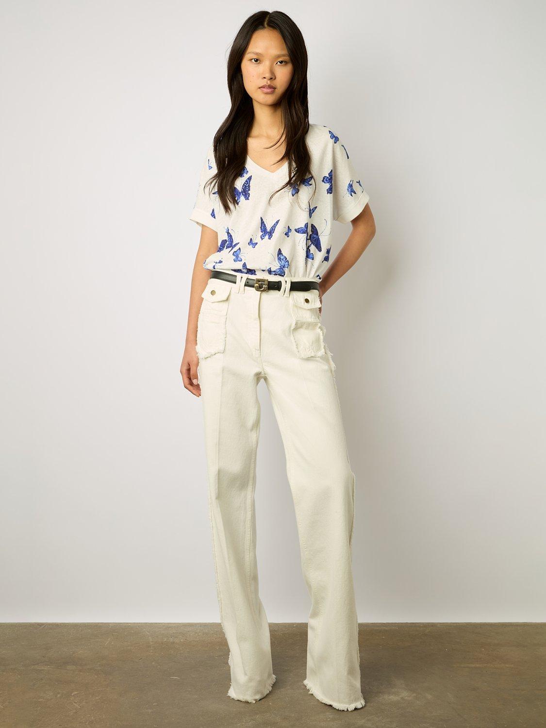 Gerard Darel Mirela Linen Blend Butterfly Print T-Shirt, Blue