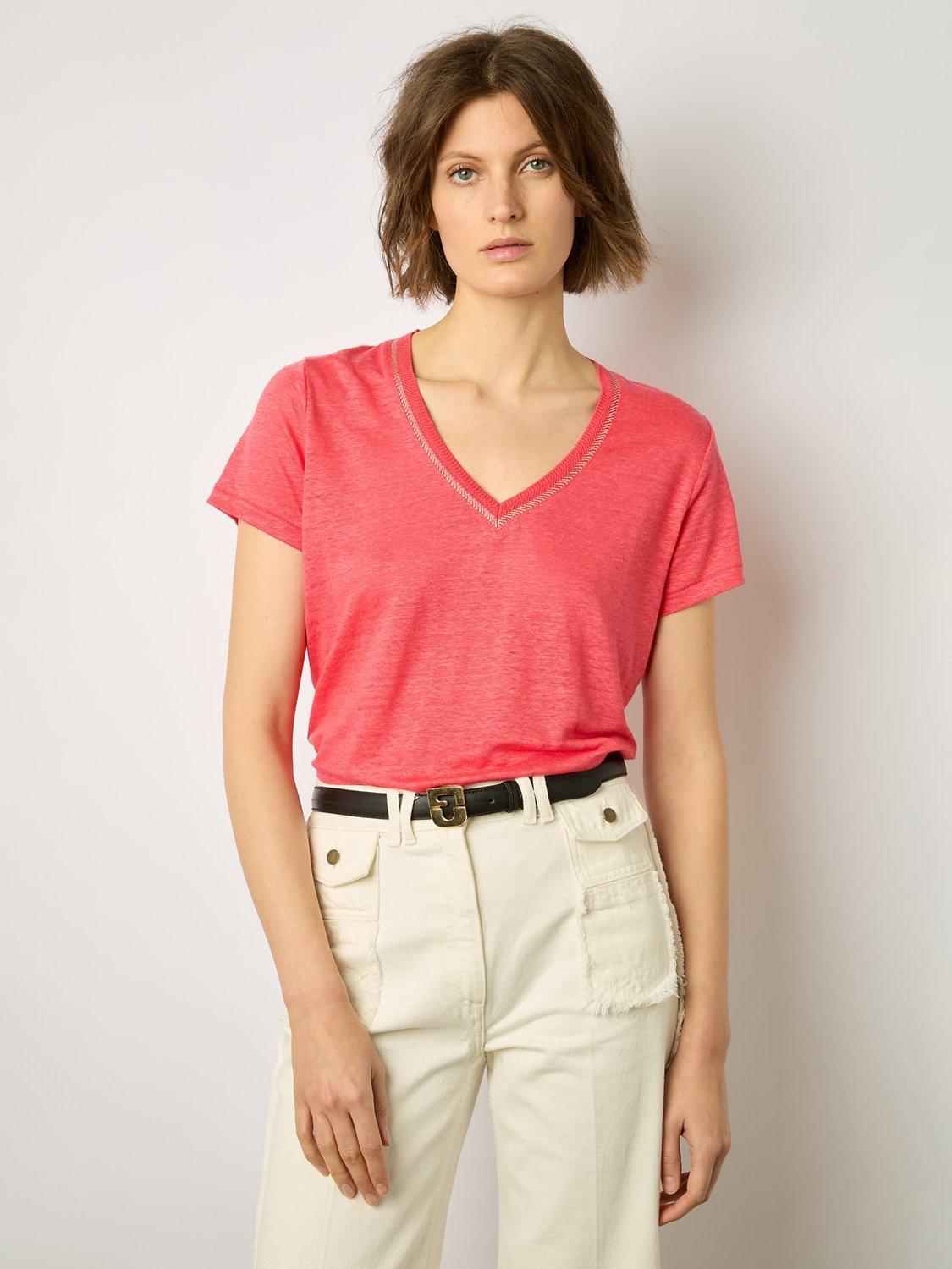 Gerard Darel Mindy Linen V-Neck Top, Orange