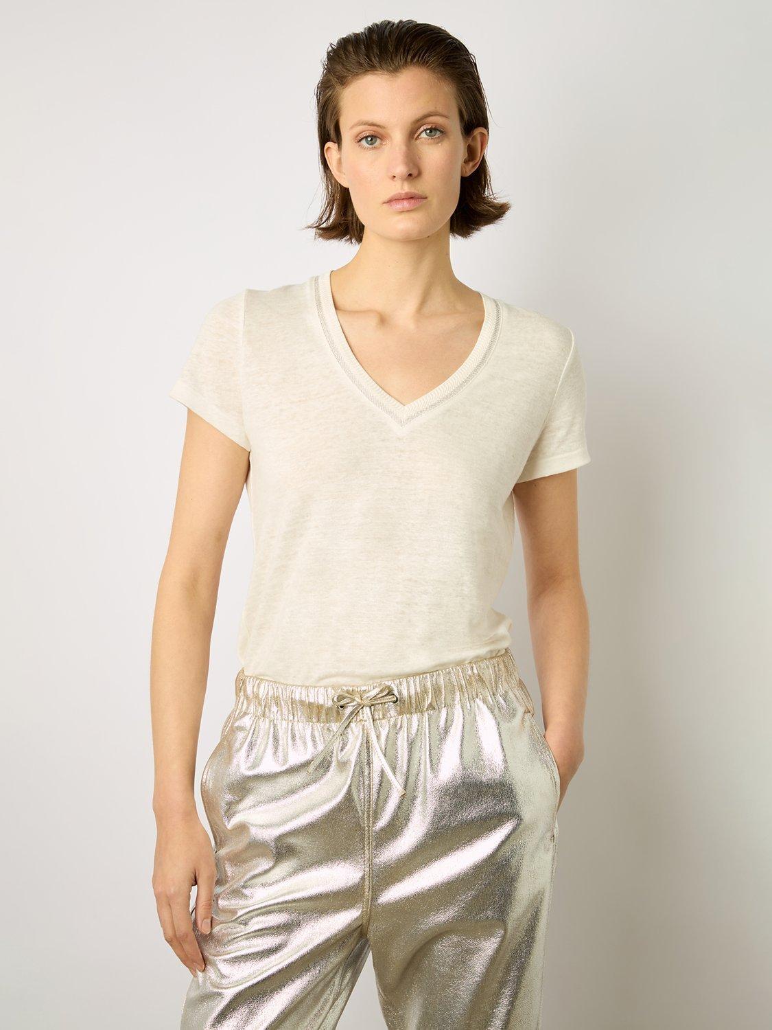 Gerard Darel Mindy Linen V-Neck Top, Ecru