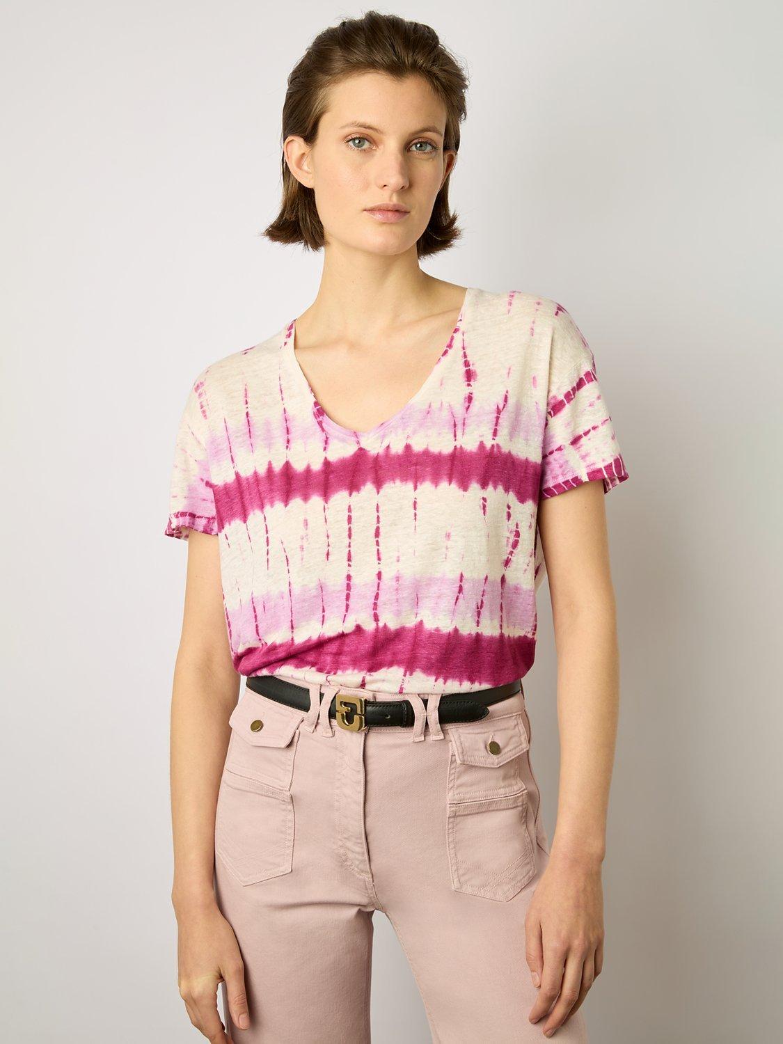 Gerard Darel Melane Linen T-shirt, Fuchsia