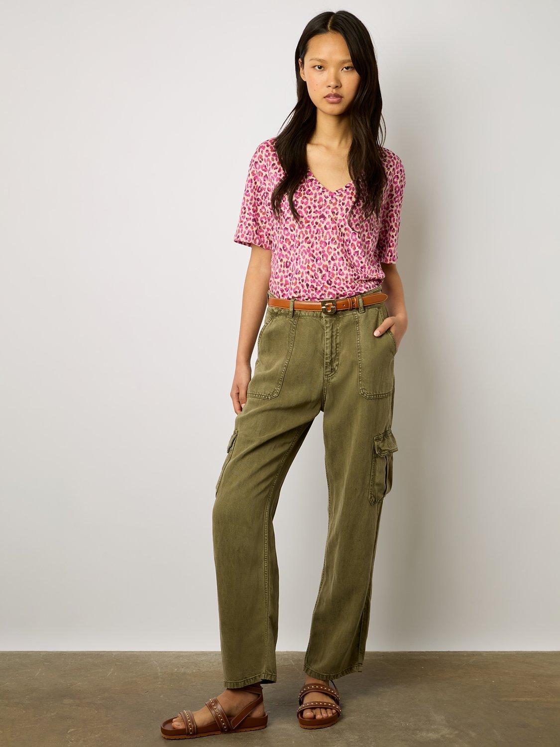 Gerard Darel Misha Linen Leopard Print T-Shirt, Fuschia