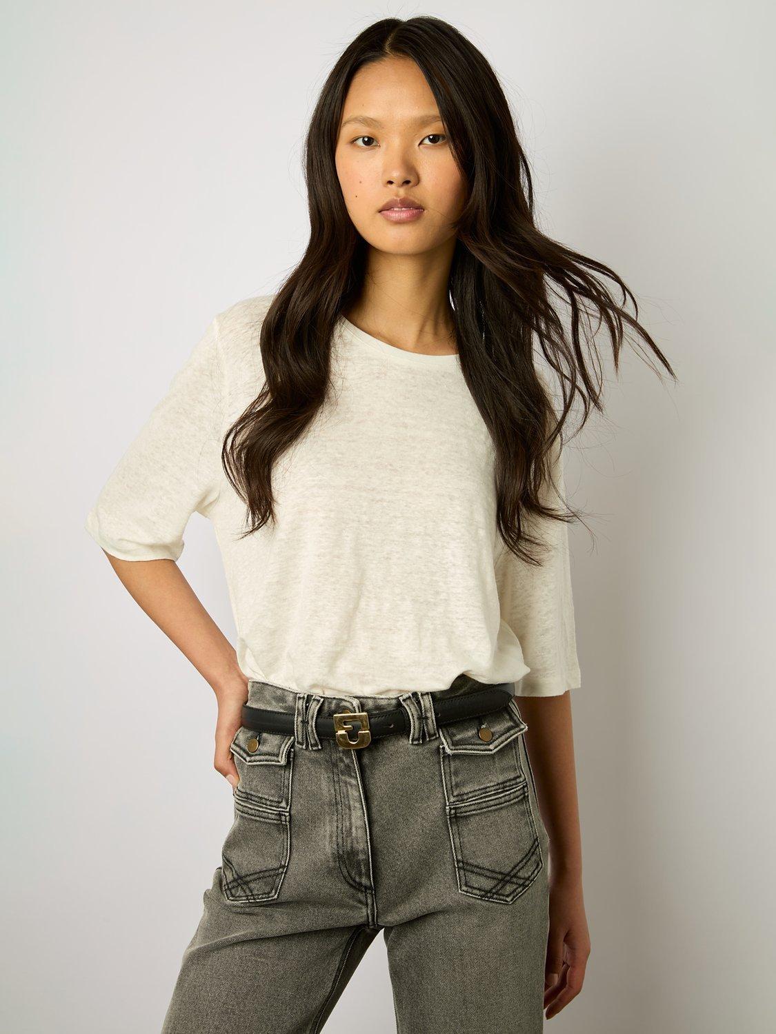 Gerard Darel Magnolia Linen Short Sleeve Top, Ecru