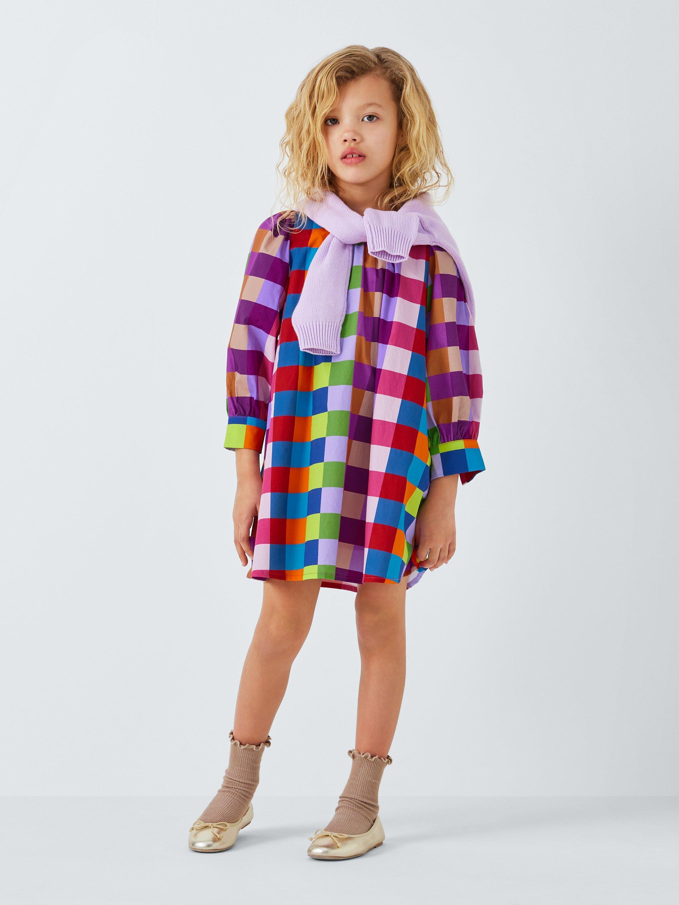 Product image 2 of 7, which shows Olivia Rubin Kids' Polly Rainbow Check Dress, Multi, 10-11 years