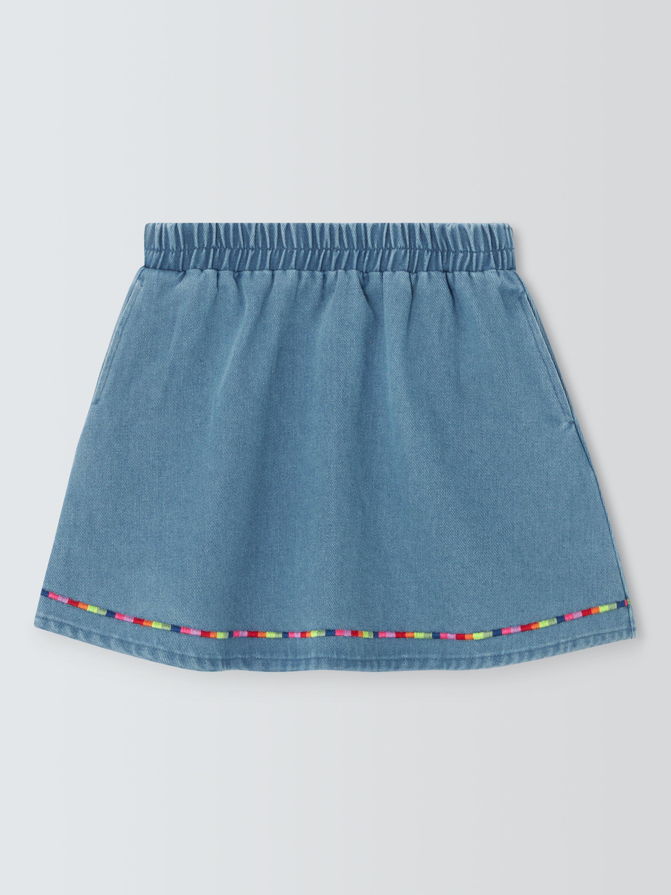 Product image 3 of 7, which shows Olivia Rubin Kids' Rainbow Trim Denim Skirt, Blue, 4-5 years
