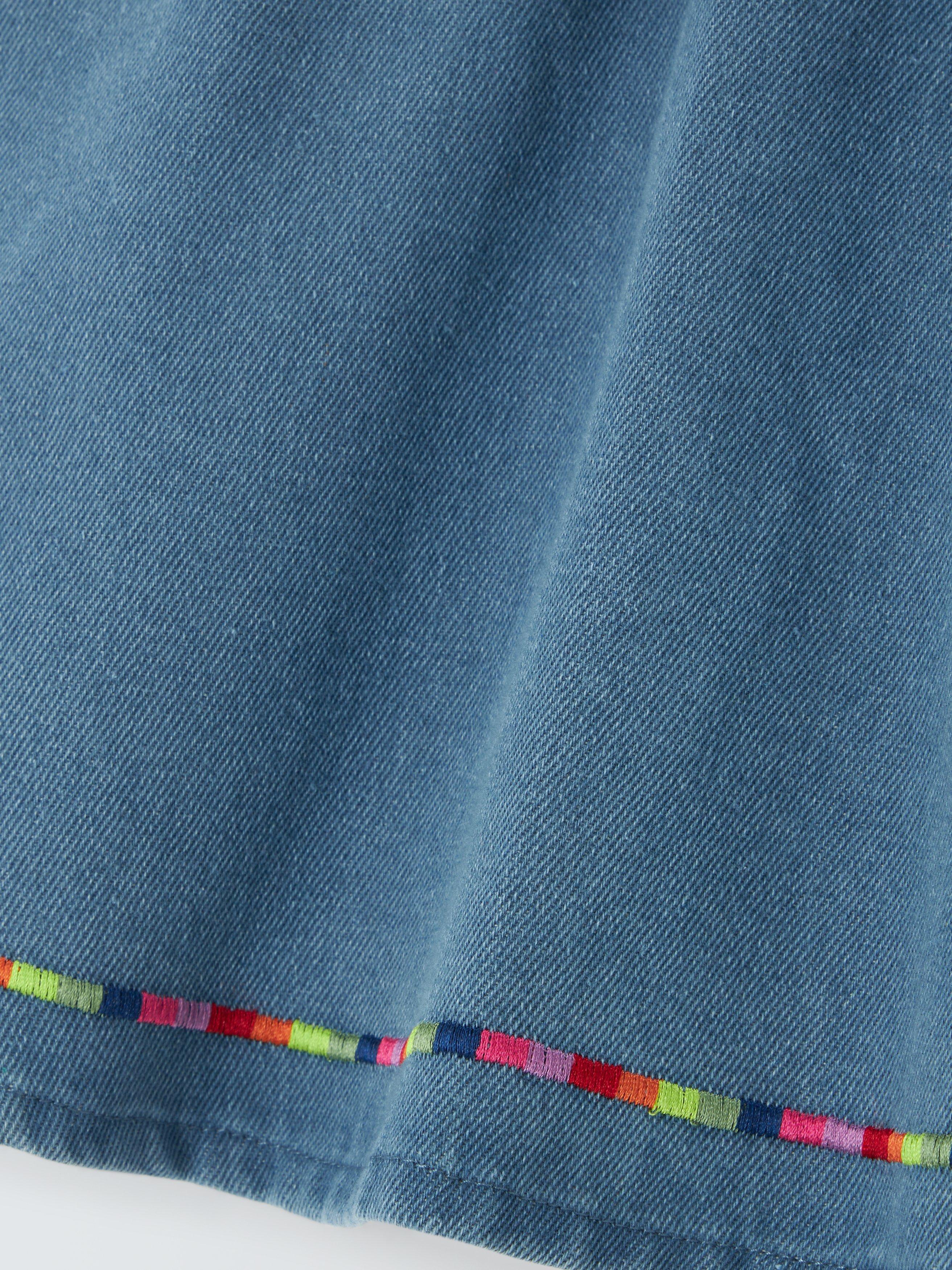 Product image 5 of 7, which shows Olivia Rubin Kids' Rainbow Trim Denim Skirt, Blue, 4-5 years