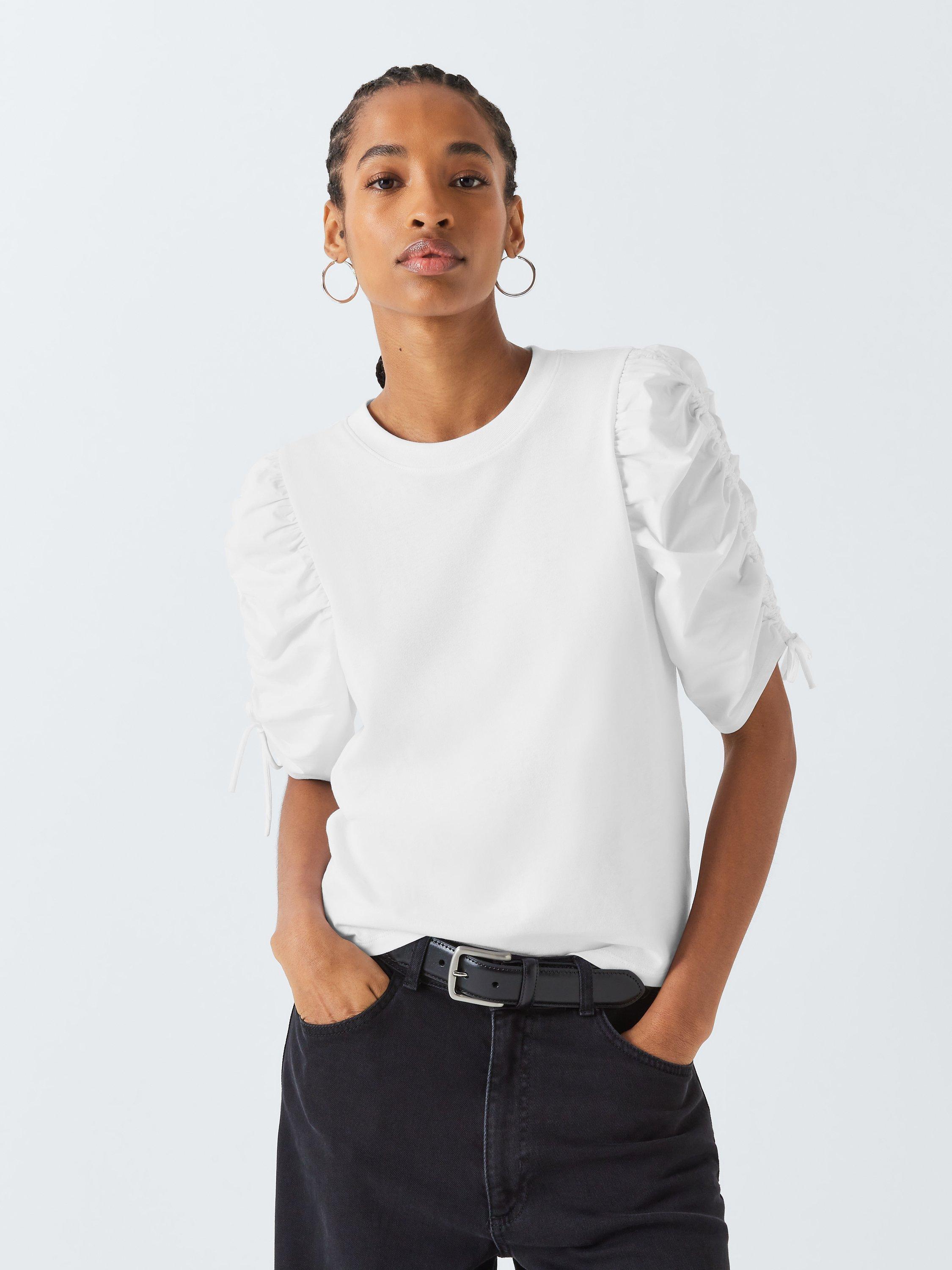 FRAME Ruched Sleeve T-Shirt, White, M
