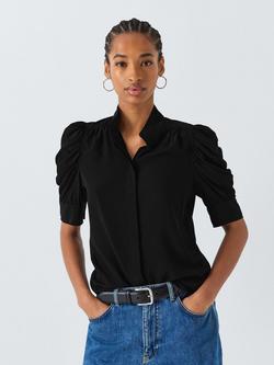FRAME Gillian Silk Puff Sleeve Blouse, Black